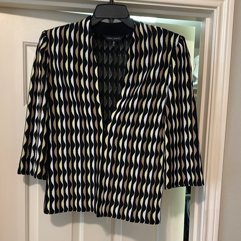 Ming Wang Black and White Striped Blazer